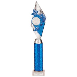 Pizzazz Plastic Tube Trophy Silver & Blue - Cornish Custom Creations