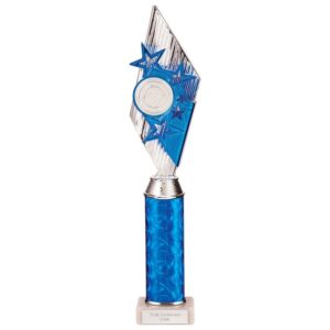 Pizzazz Plastic Tube Trophy Silver & Blue - Cornish Custom Creations