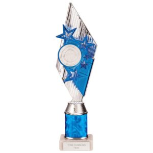 Pizzazz Plastic Tube Trophy Silver & Blue - Cornish Custom Creations