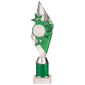 Pizzazz Plastic Tube Trophy Silver & Green - Cornish Custom Creations