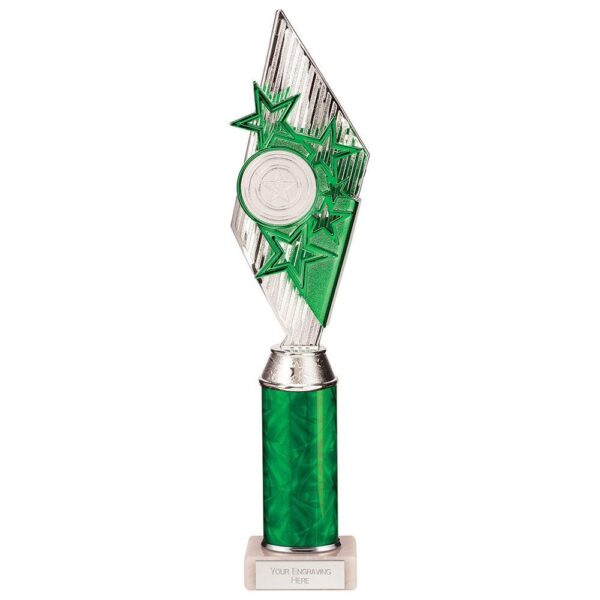 Pizzazz Plastic Tube Trophy Silver & Green - Cornish Custom Creations