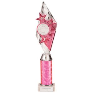 Pizzazz Plastic Tube Trophy Silver & Pink - Cornish Custom Creations