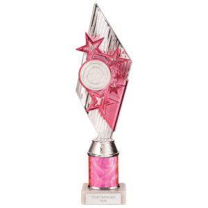 Pizzazz Plastic Tube Trophy Silver & Pink - Cornish Custom Creations