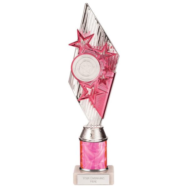 Pizzazz Plastic Tube Trophy Silver & Pink - Cornish Custom Creations