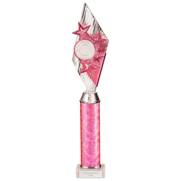 Pizzazz Plastic Tube Trophy Silver & Pink - Cornish Custom Creations