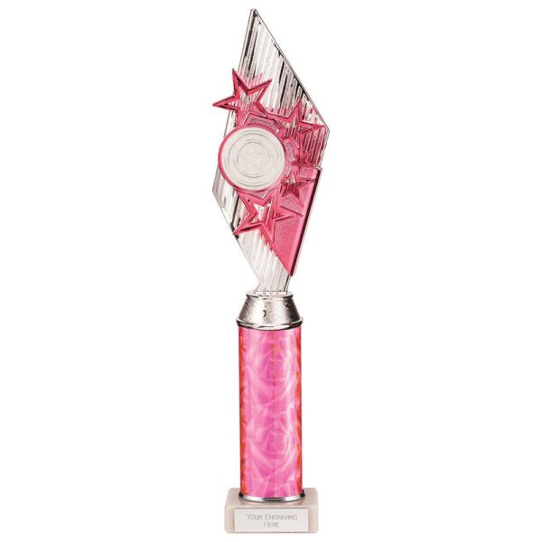 Pizzazz Plastic Tube Trophy Silver & Pink - Cornish Custom Creations