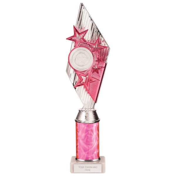 Pizzazz Plastic Tube Trophy Silver & Pink - Cornish Custom Creations