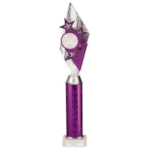 Pizzazz Plastic Tube Trophy Silver & Purple - Cornish Custom Creations