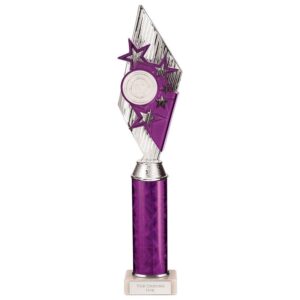 Pizzazz Plastic Tube Trophy Silver & Purple - Cornish Custom Creations