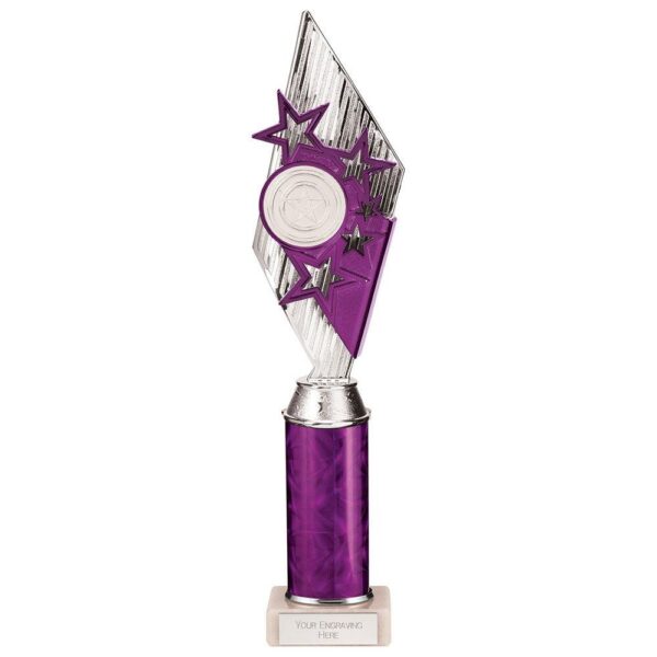 Pizzazz Plastic Tube Trophy Silver & Purple - Cornish Custom Creations