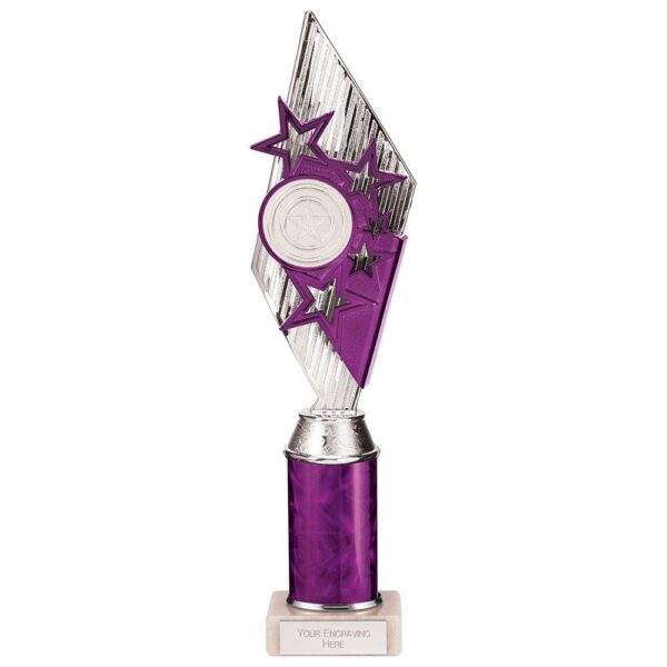 Pizzazz Plastic Tube Trophy Silver & Purple - Cornish Custom Creations