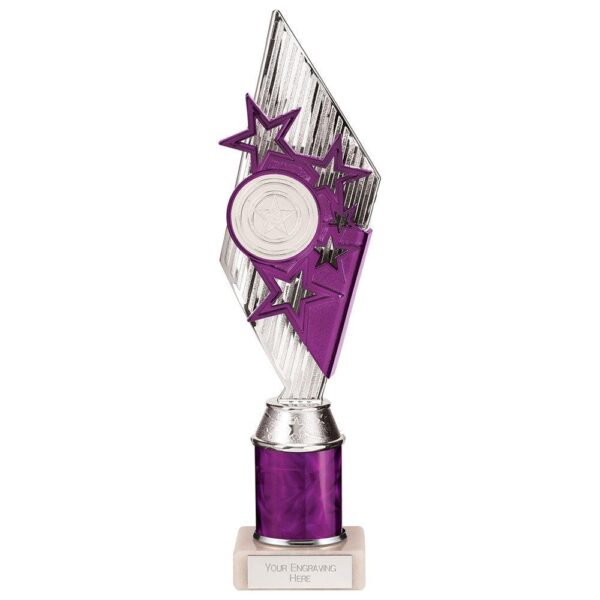 Pizzazz Plastic Tube Trophy Silver & Purple - Cornish Custom Creations