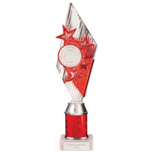 Pizzazz Plastic Tube Trophy Silver & Red - Cornish Custom Creations