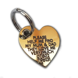 REINFORCED Deeply engraved solid brass dog tag, 33x31mm heart - Cornish Custom Creations