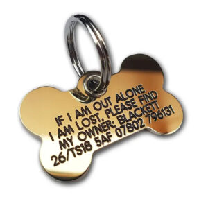 REINFORCED Deeply engraved solid brass dog tag, 43x25mm bone - Cornish Custom Creations