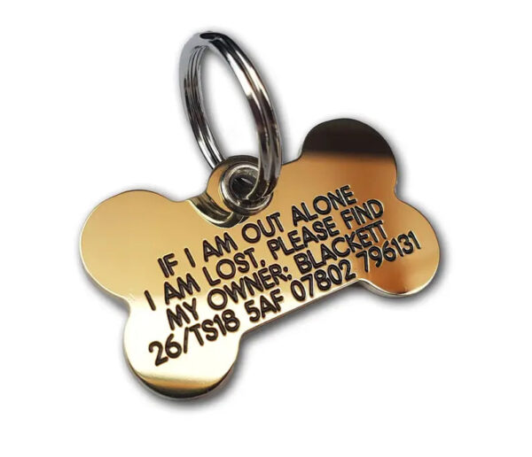 REINFORCED Deeply engraved solid brass dog tag, 43x25mm bone - Cornish Custom Creations