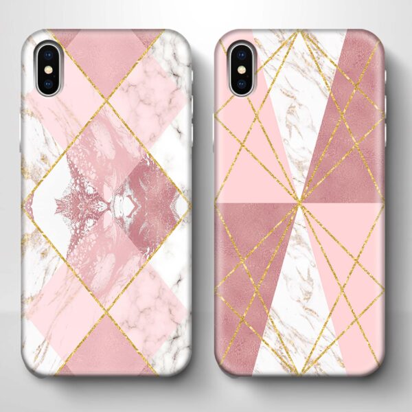 Rose Marble & Geometric Patterns - iPhone 3D Phone Case - Cornish Custom Creations