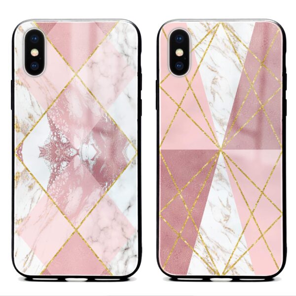 Rose Marble & Geometric Patterns - iphone Glass Phone Case - Cornish Custom Creations