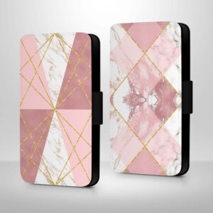 Rose Marble & Geometric Patterns | iPhone Wallet Case - Cornish Custom Creations