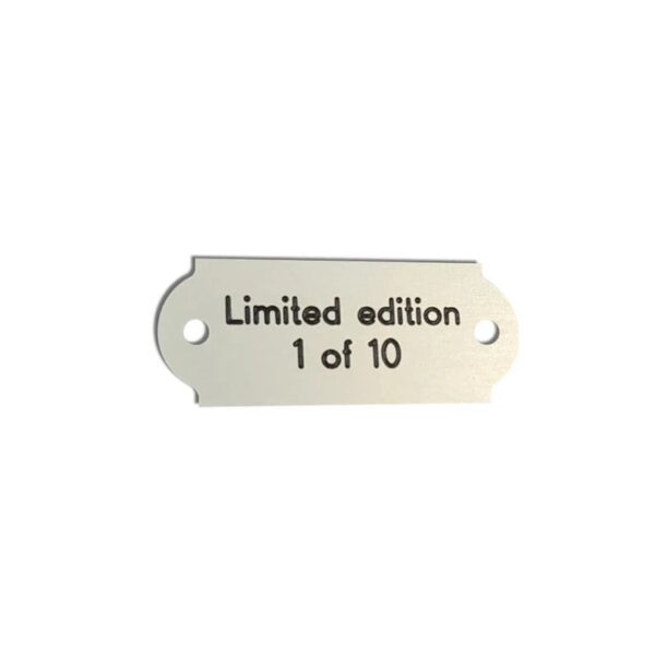 Small size curved end 50mm x 20mm satin silver aluminium engraved nameplate - Cornish Custom Creations