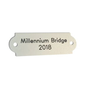 Small size curved end 60mm x 20mm satin silver aluminium engraved nameplate - Cornish Custom Creations