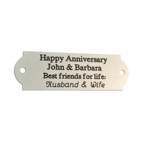 Small size curved end 75mm x 25mm satin silver aluminium engraved nameplate - Cornish Custom Creations