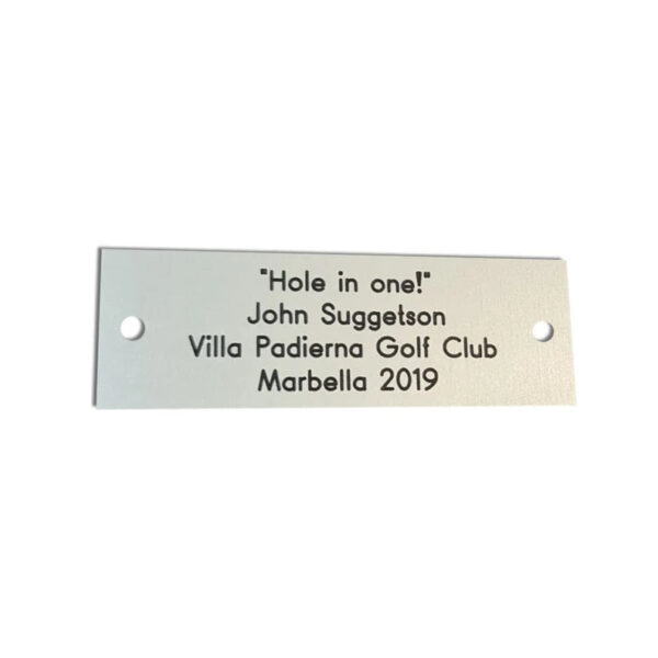 Small size rectangular 75mm x 25mm satin silver aluminium engraved nameplate - Cornish Custom Creations