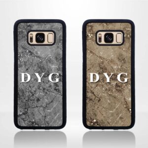 Sparkle Marble with Initials - Galaxy Black Rubber Case - Cornish Custom Creations