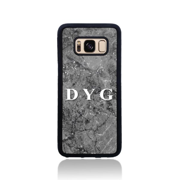 Sparkle Marble with Initials - Galaxy Black Rubber Case - Cornish Custom Creations