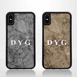 Sparkle Marble with Initials - iPhone Black Rubber Case - Cornish Custom Creations