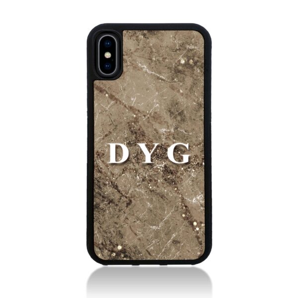 Sparkle Marble with Initials - iPhone Black Rubber Case - Cornish Custom Creations