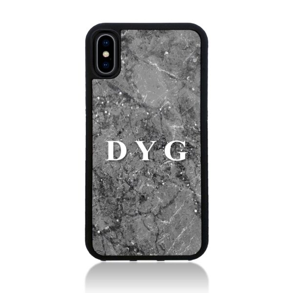 Sparkle Marble with Initials - iPhone Black Rubber Case - Cornish Custom Creations
