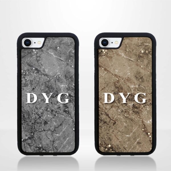 Sparkle Marble with Initials - iPhone Black Rubber Case - Cornish Custom Creations