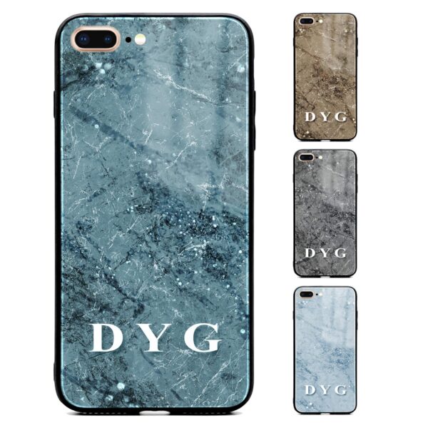 Sparkle Marble With Initials - iPhone Glass Phone Case - Cornish Custom Creations