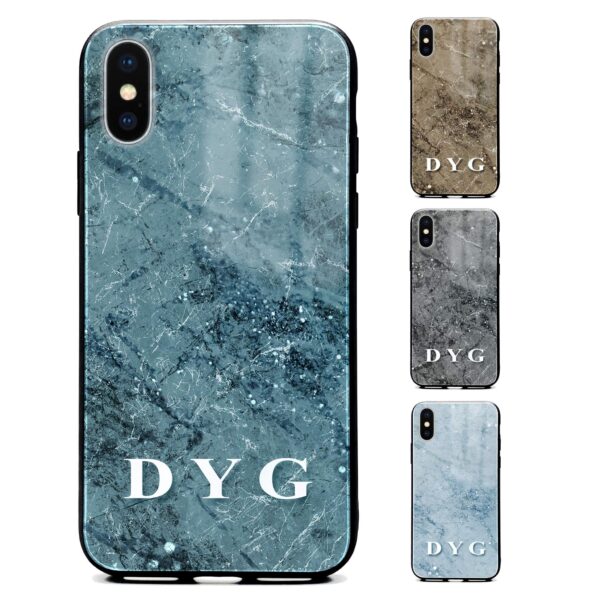 Sparkle Marble With Initials - iPhone Glass Phone Case - Cornish Custom Creations