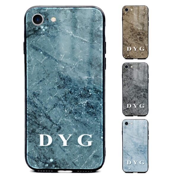 Sparkle Marble With Initials - iPhone Glass Phone Case - Cornish Custom Creations