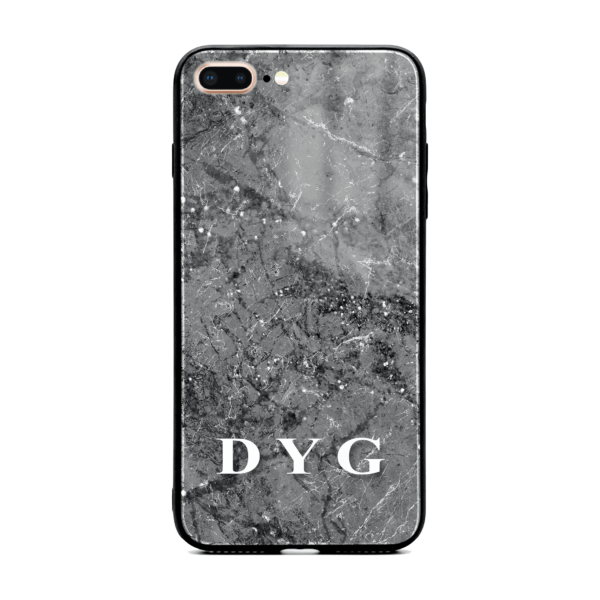 Sparkle Marble With Initials - iPhone Glass Phone Case - Cornish Custom Creations