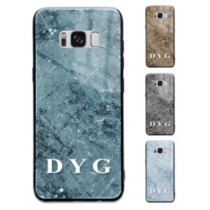 Sparkle Marble With Initials - Samsung Galaxy Glass Phone Case - Cornish Custom Creations