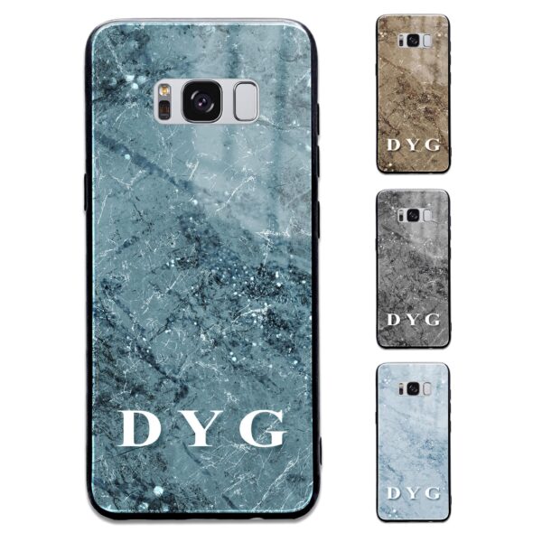 Sparkle Marble With Initials - Samsung Galaxy Glass Phone Case - Cornish Custom Creations