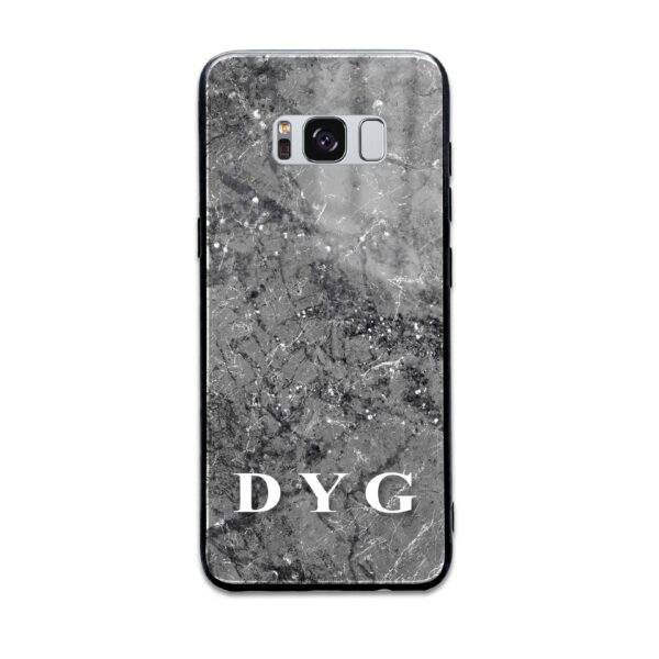 Sparkle Marble With Initials - Samsung Galaxy Glass Phone Case - Cornish Custom Creations