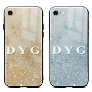 Sparkling Marble with Initials - iPhone Glass Phone Case - Cornish Custom Creations