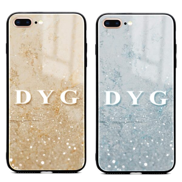 Sparkling Marble with Initials - iPhone Glass Phone Case - Cornish Custom Creations