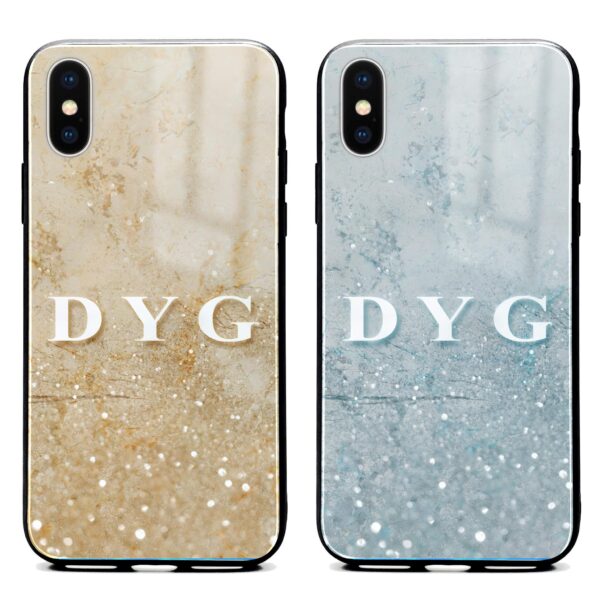 Sparkling Marble with Initials - iPhone Glass Phone Case - Cornish Custom Creations