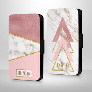 White & Rose marble with Initials | Galaxy Wallet Case - Cornish Custom Creations