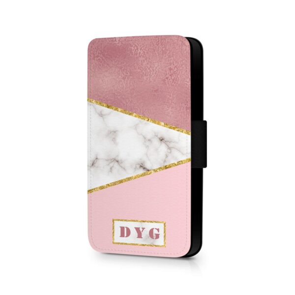 White & Rose marble with Initials | Galaxy Wallet Case - Cornish Custom Creations