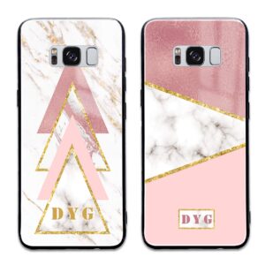 White & Rose Marble with Initials - Samsung Galaxy Glass Phone Case - Cornish Custom Creations