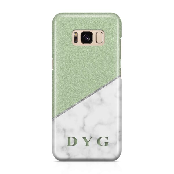 White marble & Glitter With Initial - Galaxy 3D Custom Phone Case - Cornish Custom Creations