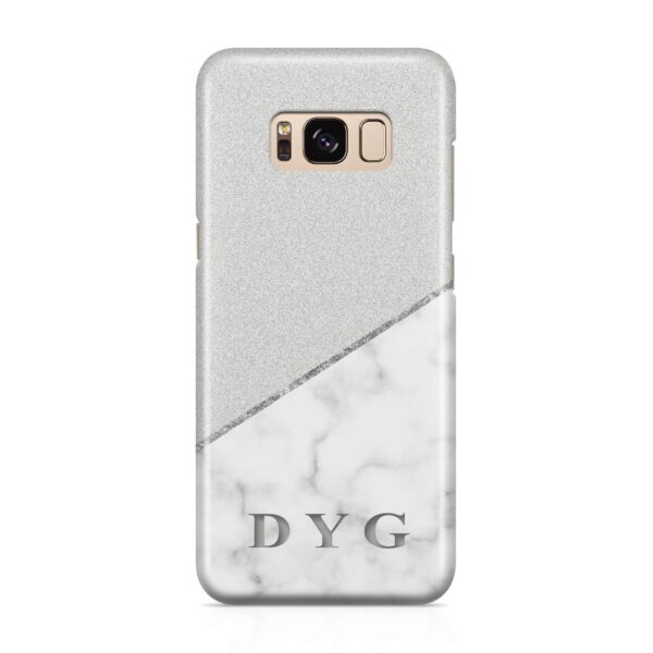 White marble & Glitter With Initial - Galaxy 3D Custom Phone Case - Cornish Custom Creations