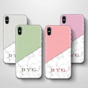 White marble & Glitter With Initial - iPhone 3D Custom Phone Case - Cornish Custom Creations