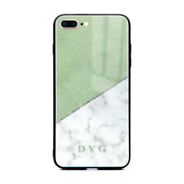 White Marble & Glitter with Initials - iPhone Glass Phone Case - Cornish Custom Creations